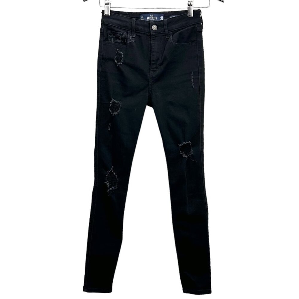 Hollister Black Classic Stretch High-Rise Super Skinny Distressed Jeans Size 24